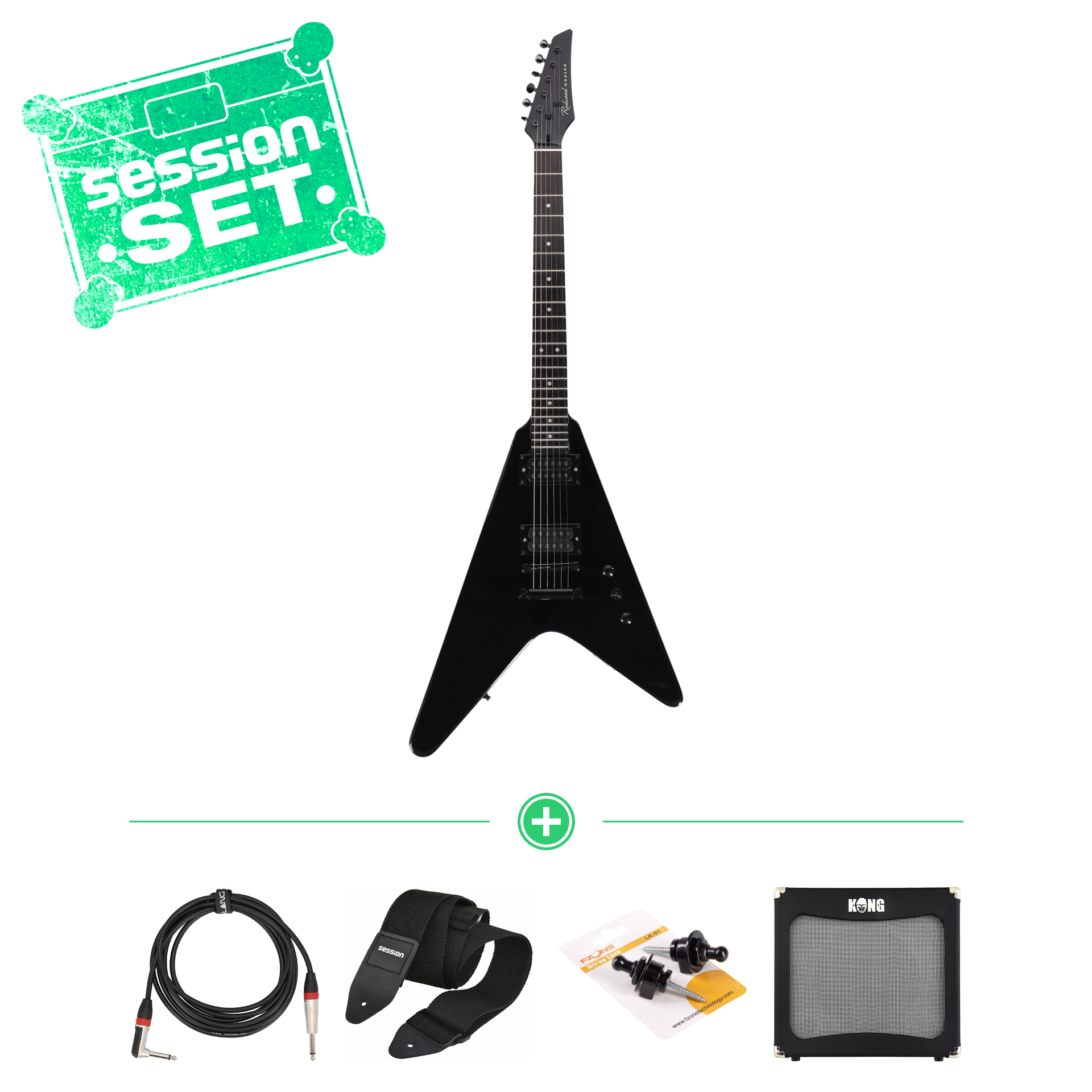 redwood modern v style eb black e gitarren set mit verstaerker   zubehoer 70001075 1