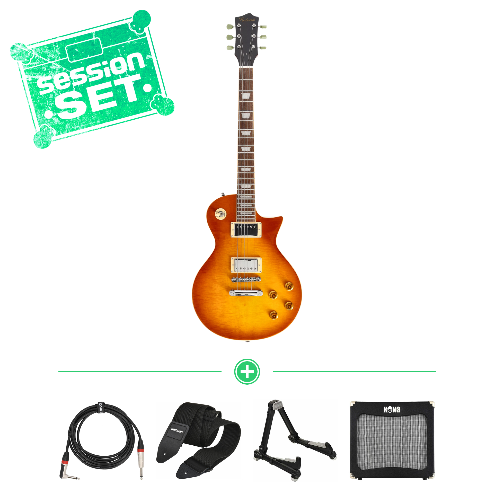 redwood classic lp style iced tea inkl  case e gitarren set inkl  verstaerker   zubehoer 70001116 1
