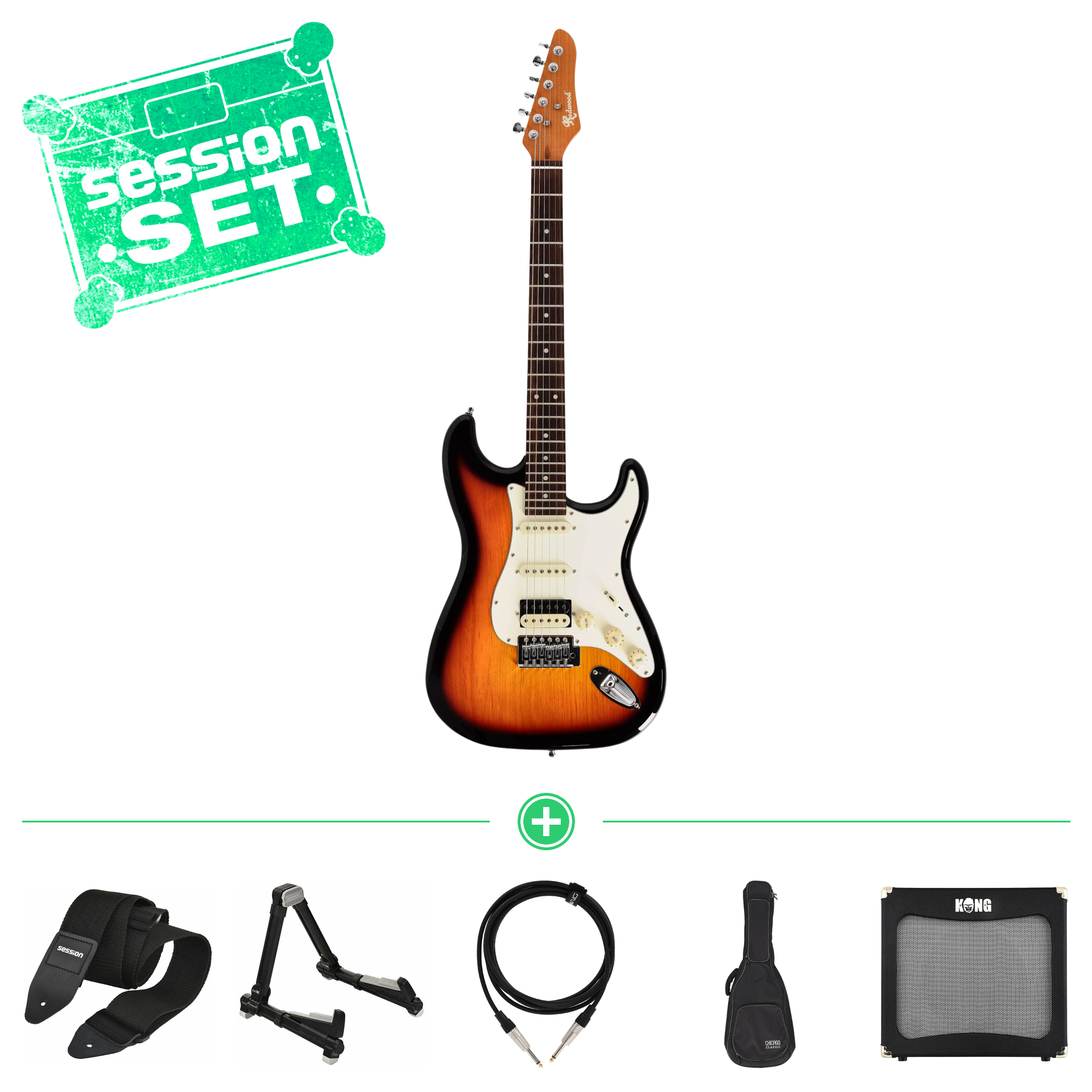 redwood standard s style rw rst hss 3ts e gitarren set mit gigbag  verstaerker   zubehoer 70000968 1