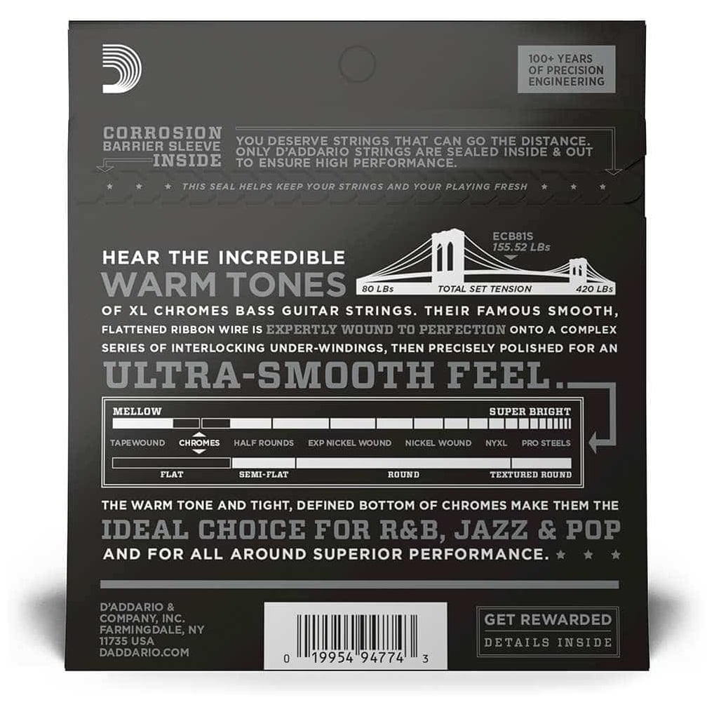 D’Addario - D’Addario ECB81S - XL Bass Chromes, Short Scale 45-100 - 2