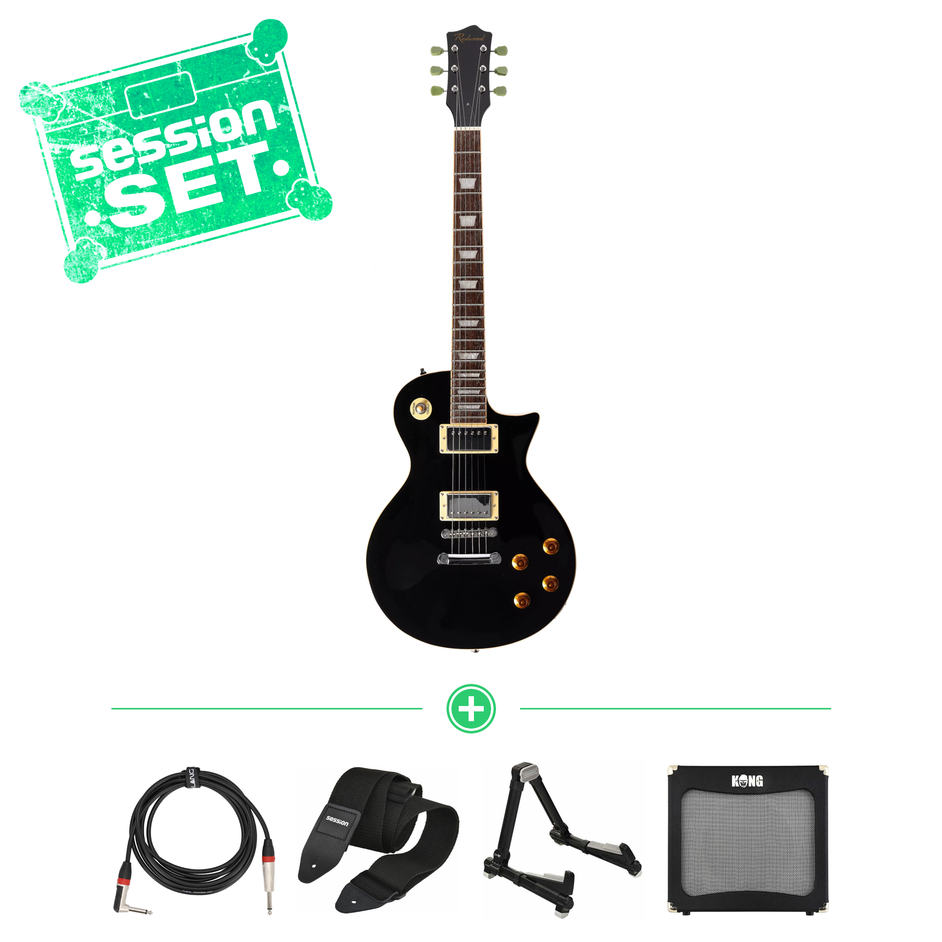 redwood classic lp style black inkl  case e gitarren set inkl  verstaerker   zubehoer 70001115 1
