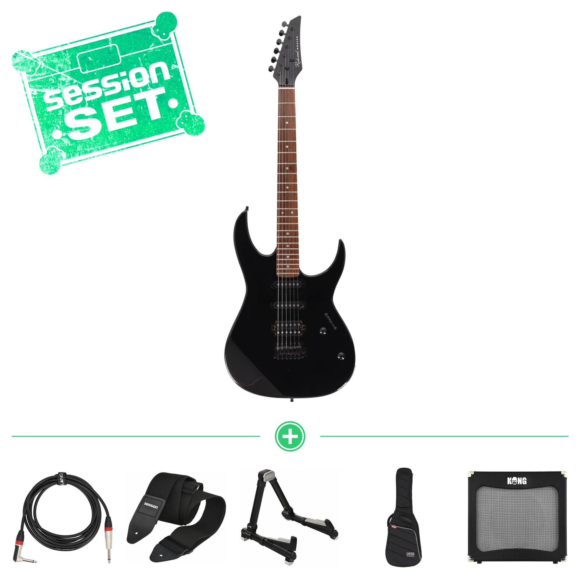 redwood modern hss rw black e gitarren set inkl  verstaerker  gigbag   zubehoer 70000901 1