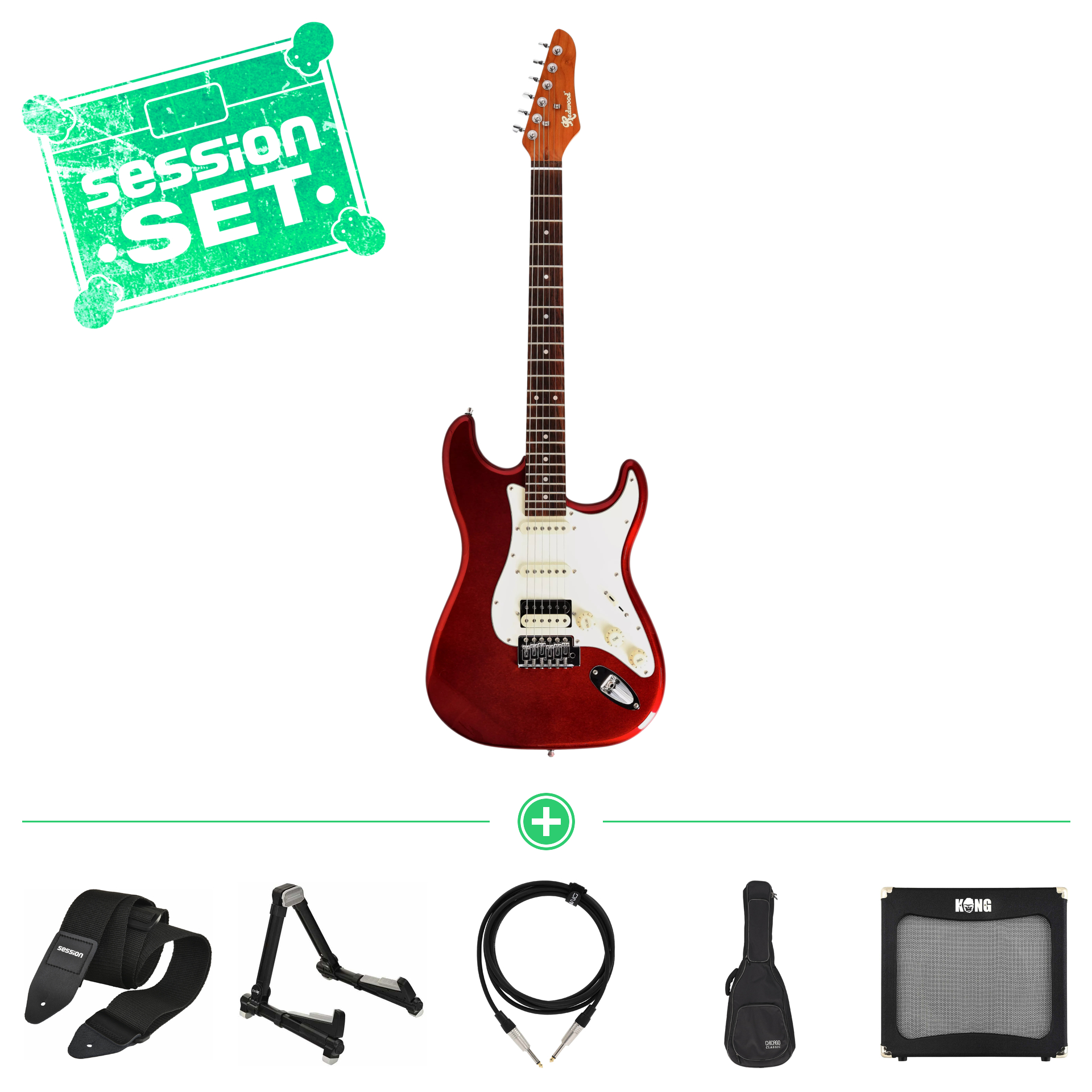 redwood standard s style rw rst hss car e gitarren set mit gigbag  verstaerker   zubehoer 70000967 1