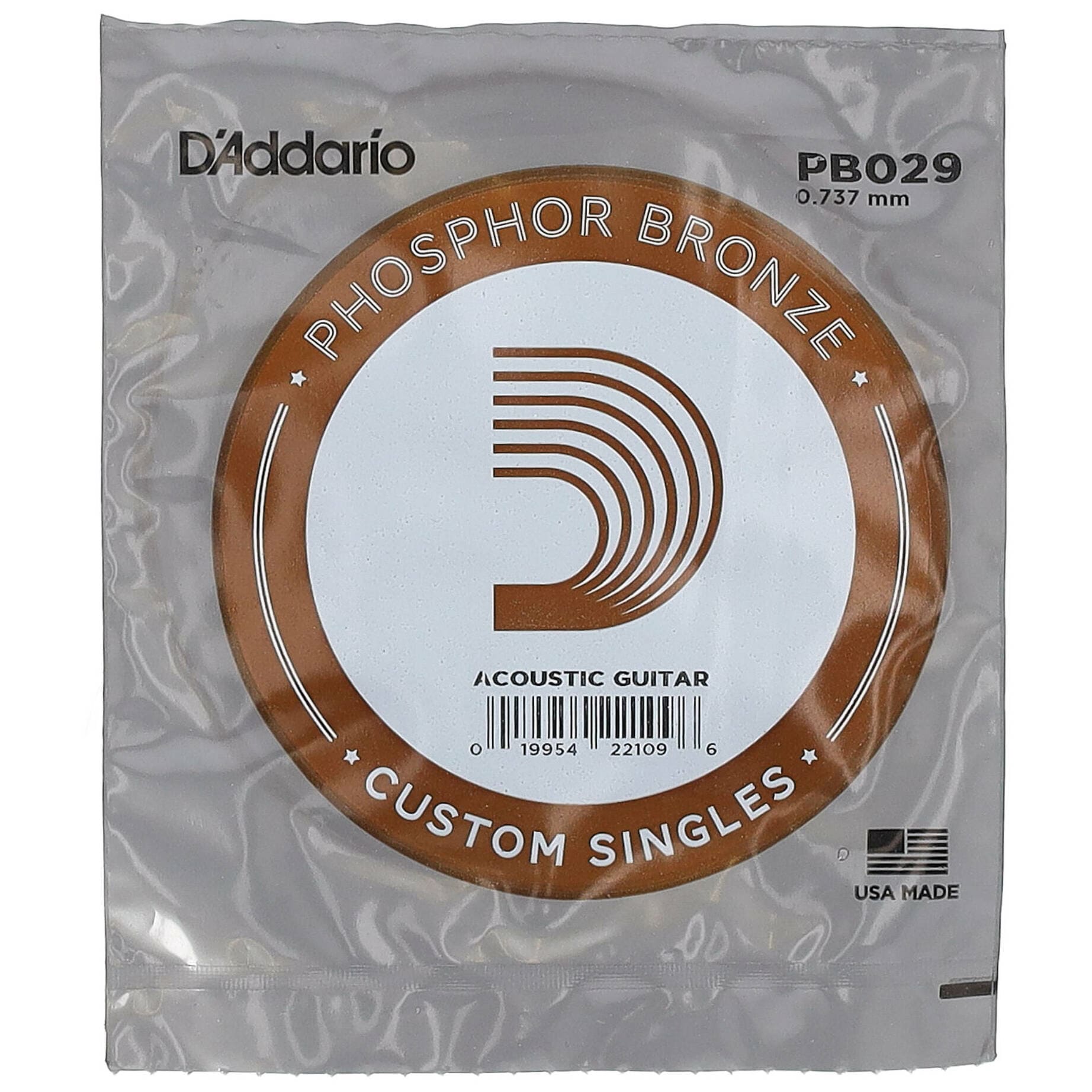 D’Addario PB029 Phosphor Bronze Wound Acoustic Guitar Single String, .029