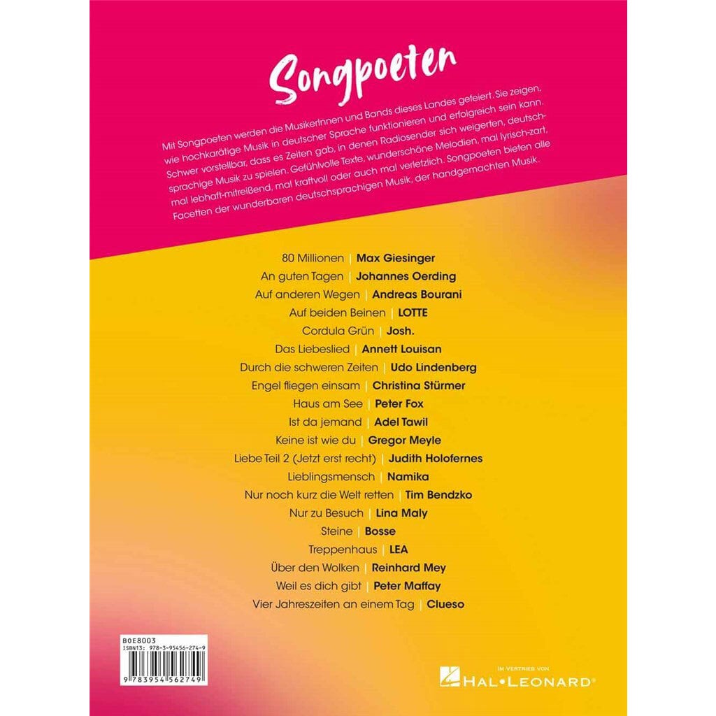 Bosworth Edition Songpoeten - 20 Songs für Klavier, Gesang & Gitarr 1
