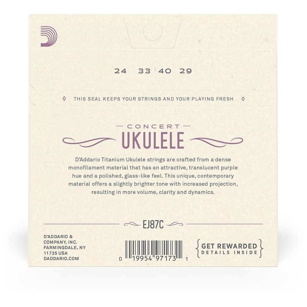 D’Addario - D’Addario EJ87C - Ukulele Concert Titanium 024-029 - 2