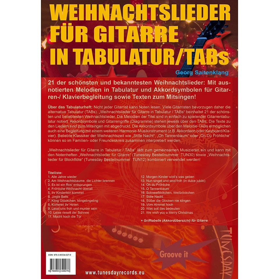  Weihnachtslieder für Gitarre in Tabulatur/TABs 1