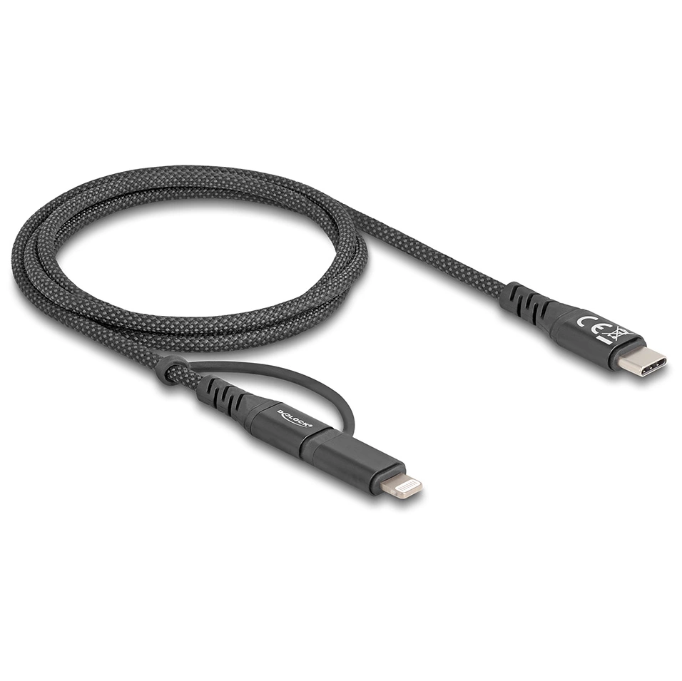 Delock USB Kabel 2 in 1 / USB-C zu USB-C / Lightning für iPhone und iPad 1 m MFi 60 W 1